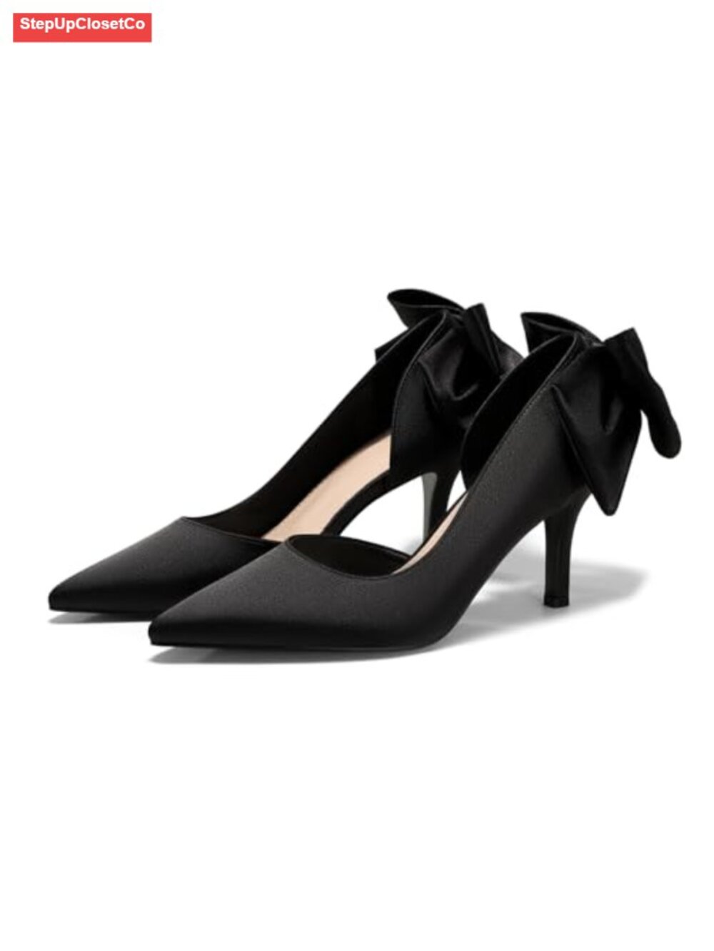 Womens Closed Toe Heels Bow D'Orsay Slip On Satin Dress Shoes